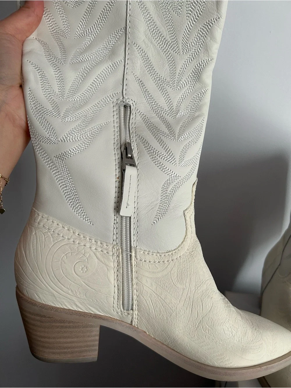 Dolce Vita White/Cream Embossed Western Boots